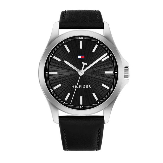 Tommy Hilfiger men's watch with black leather strap