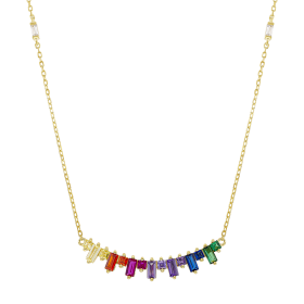 Silver Vogue bar necklace with colored stones