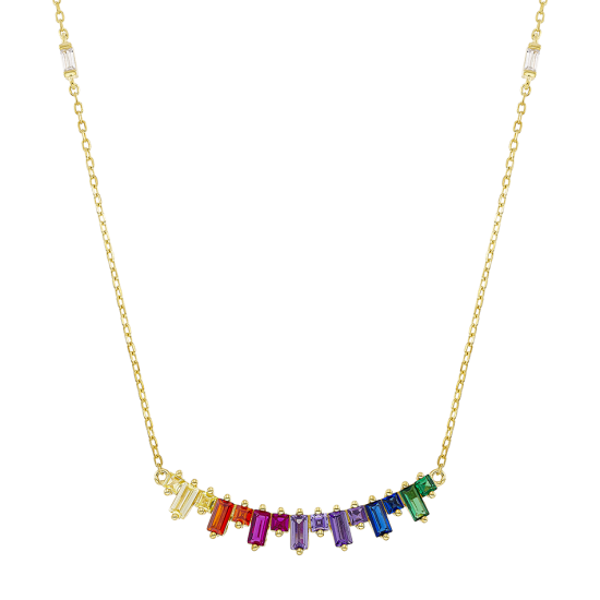 Silver Vogue bar necklace with colored stones