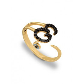 Monogram ring in yellow gold with stones and eye k14