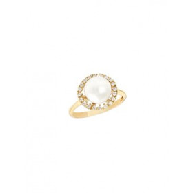 Yellow gold ring with pearl and zircon κ14