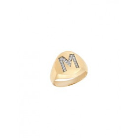 Chevalier ring with monogram in yellow gold with stones k14