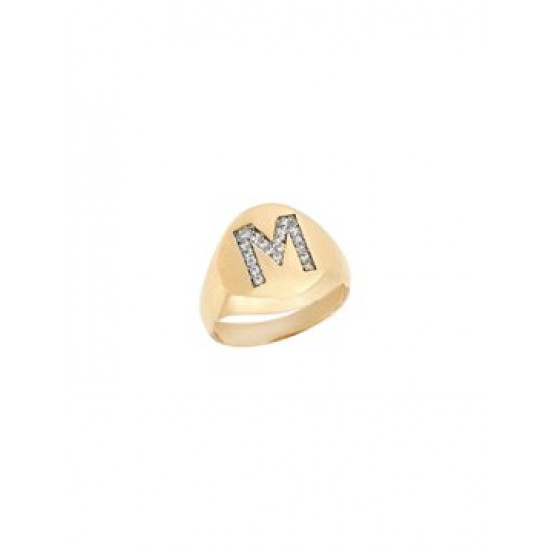 Chevalier ring with monogram in yellow gold with stones k14