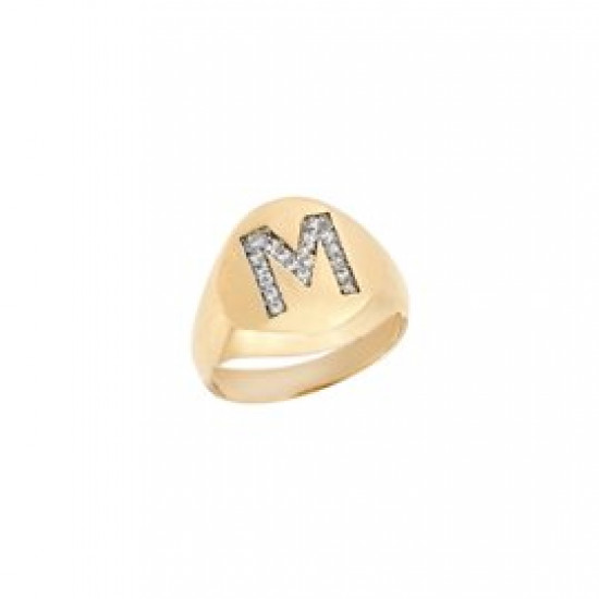 Chevalier ring with monogram in yellow gold with stones k14