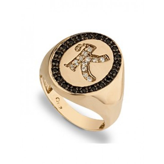 Gold sevalier ring with monogram and stones k14