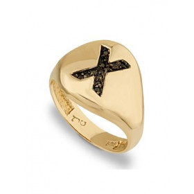 Monogram ring in yellow gold with stones k14