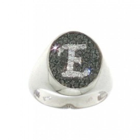 White gold sevalier ring with monogram and zircon κ14