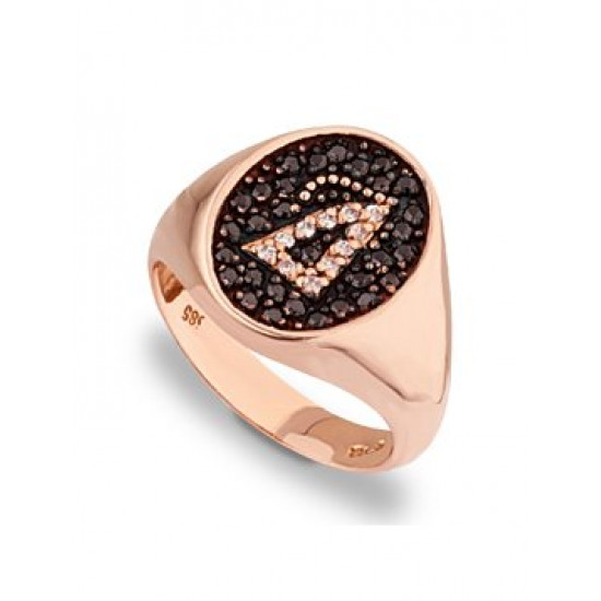 Monogram ring in rose gold with stones k14