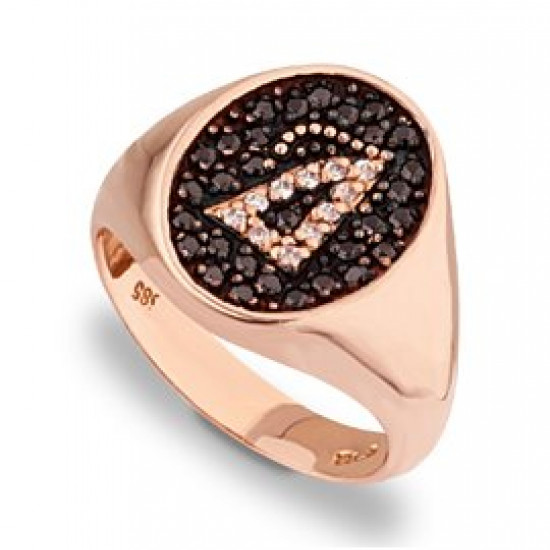 Monogram ring in rose gold with stones k14