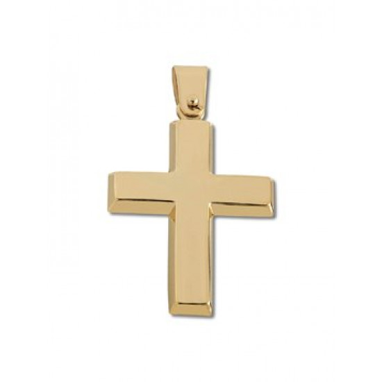 Solid cross in yellow gold k14 glaze