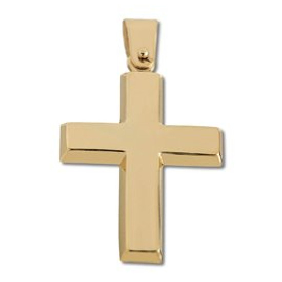 Solid cross in yellow gold k14 glaze