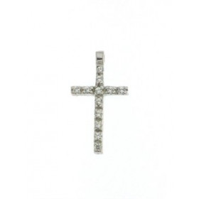 Double sided white gold cross with stones k14