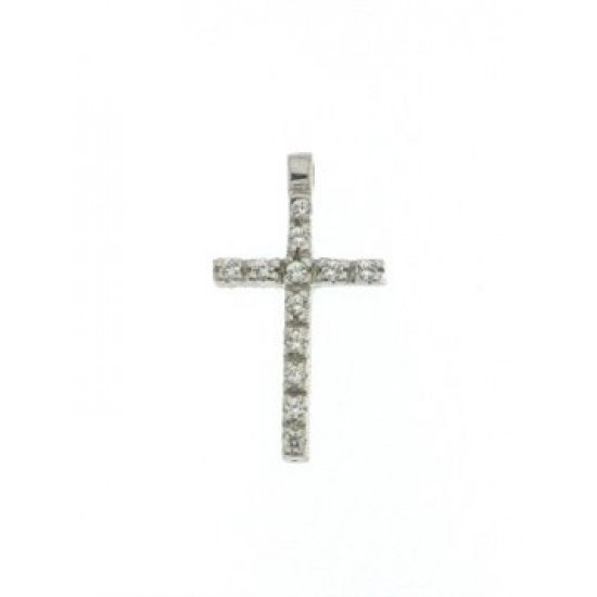 Double sided white gold cross with stones k14