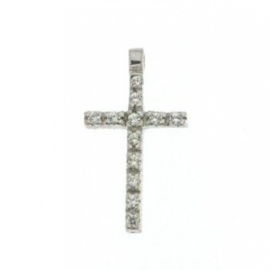 Double sided white gold cross with stones k14