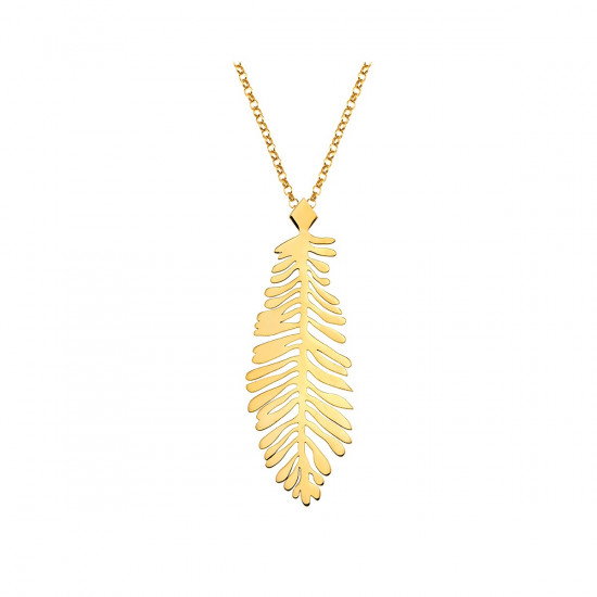 Women's gold plated Vogue chain necklace of the Solid series with feather